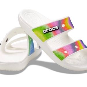 Classic Crocs Spray Dye sandals with jibbitz charms; size: unisex: M7,  W9